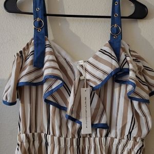 Symphony dress, size Large, white, tan, and denim.